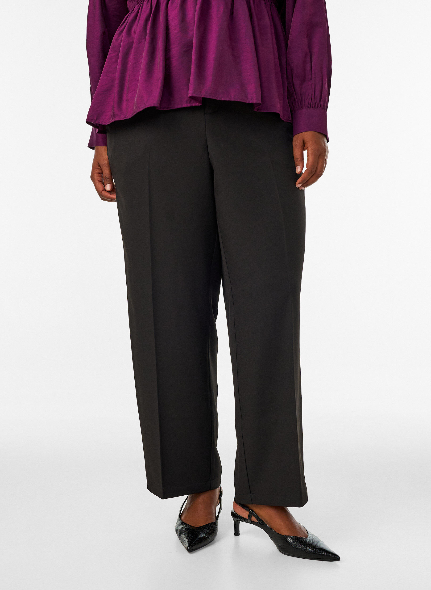 ZizziHigh-waist tailoring broek met rechte pijpen, Zwart, Model image number 2