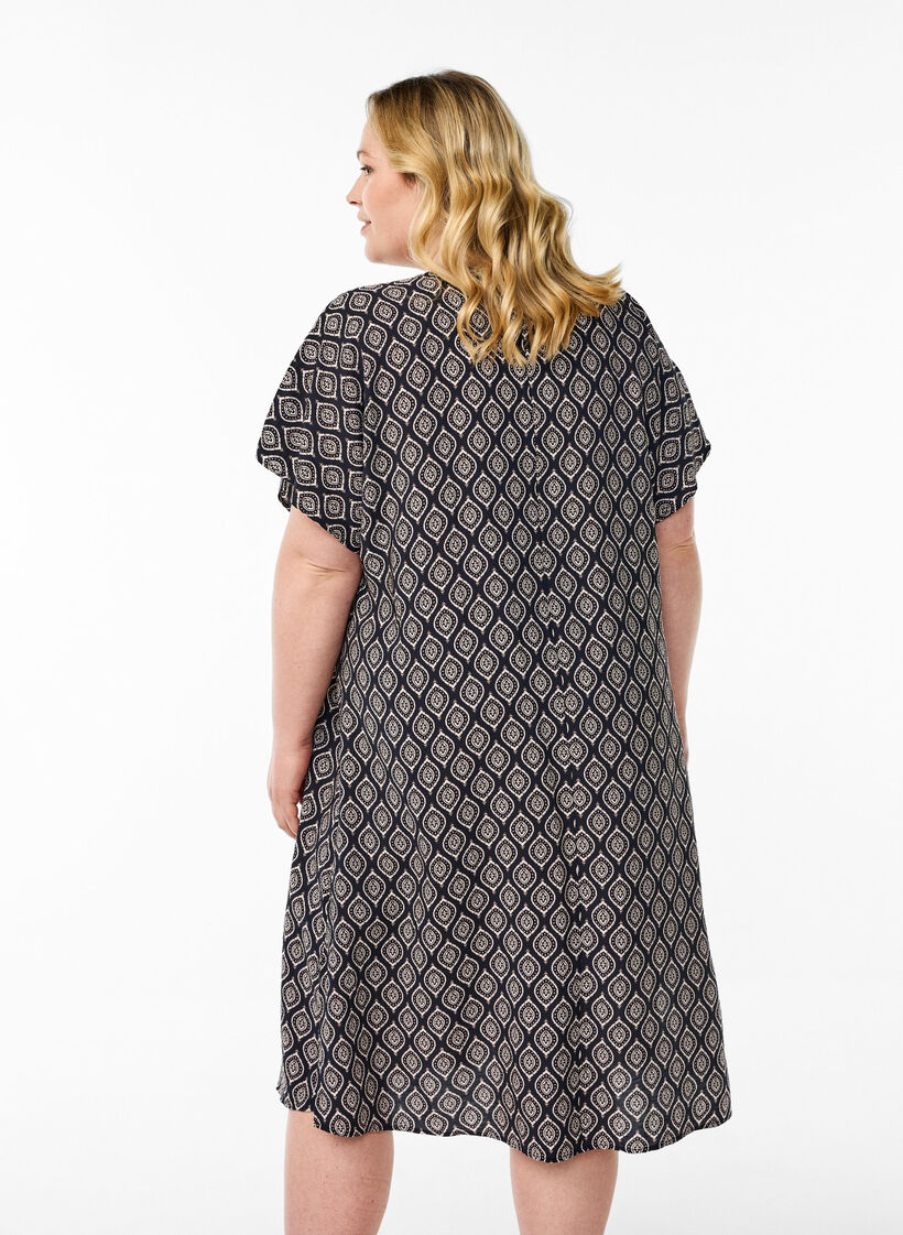 Robe &agrave; col en V en viscose, Bleu, Model image number 2