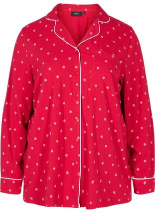 Katoenen pyjama blouse met print, Tango Red AOP, Packshot image number 0