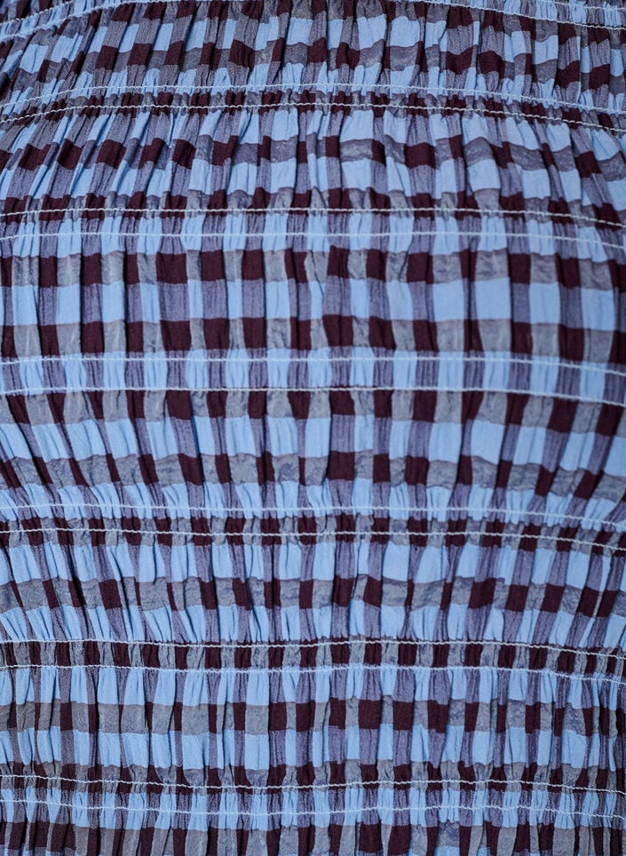 Blouse smock&eacute;e &agrave; carreaux vichy et ourlet &agrave; volants, Bleu, Packshot image number 2
