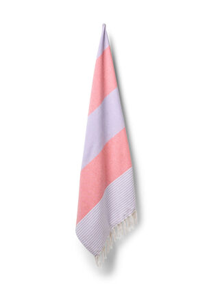 Gestreepte hammam handdoek met franjes, Pastel Lilac Comb, Packshot image number 0