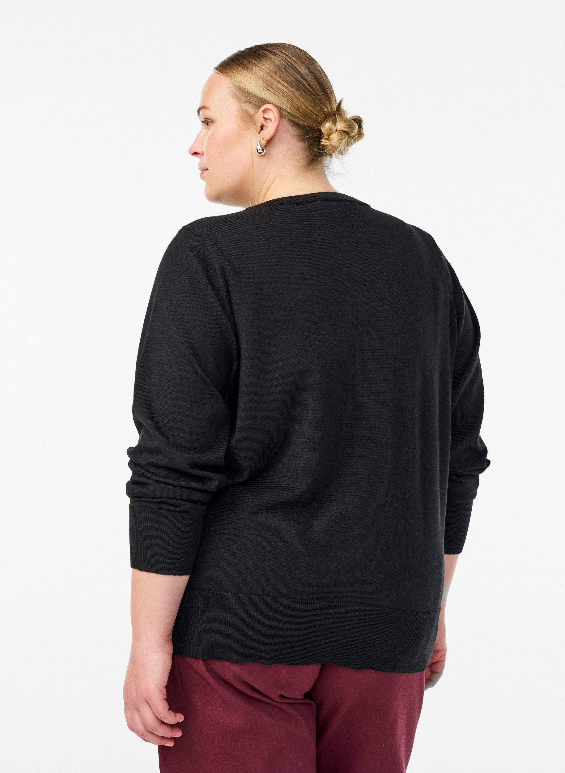 Zizzi Cardigan en maille fine avec col rond, Noir, Model image number 2