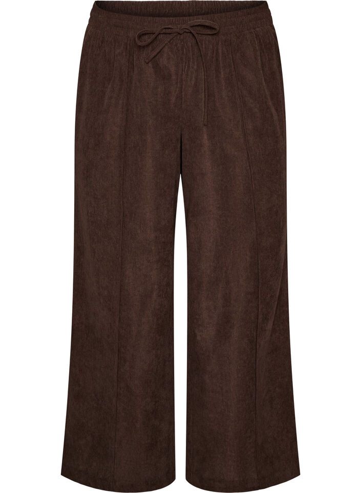 Pantalon en velours c&ocirc;tel&eacute; &agrave; coupe ample et taille haute, Marron, Packshot image number 0