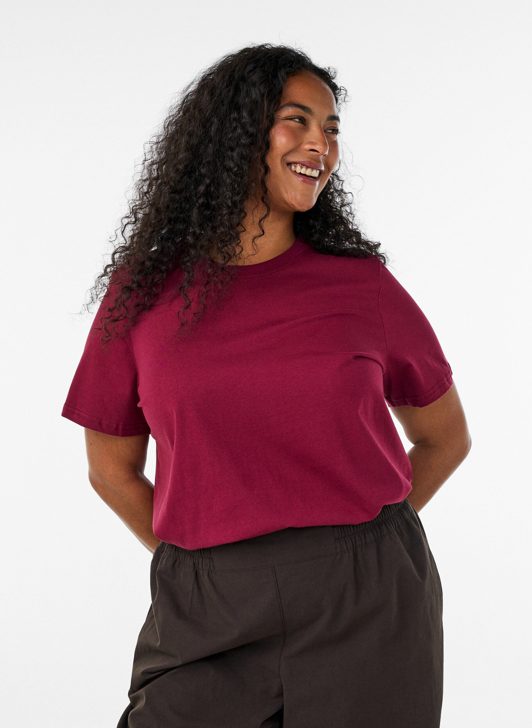 ZizziBasic katoenen T-shirt met ronde hals, Rood, Model image number 0