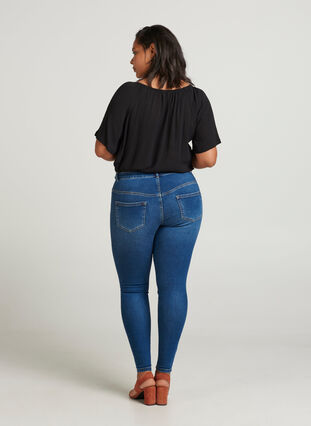 Super slim fit Amy jeans met hoge taille, Blue denim, Model image number 0