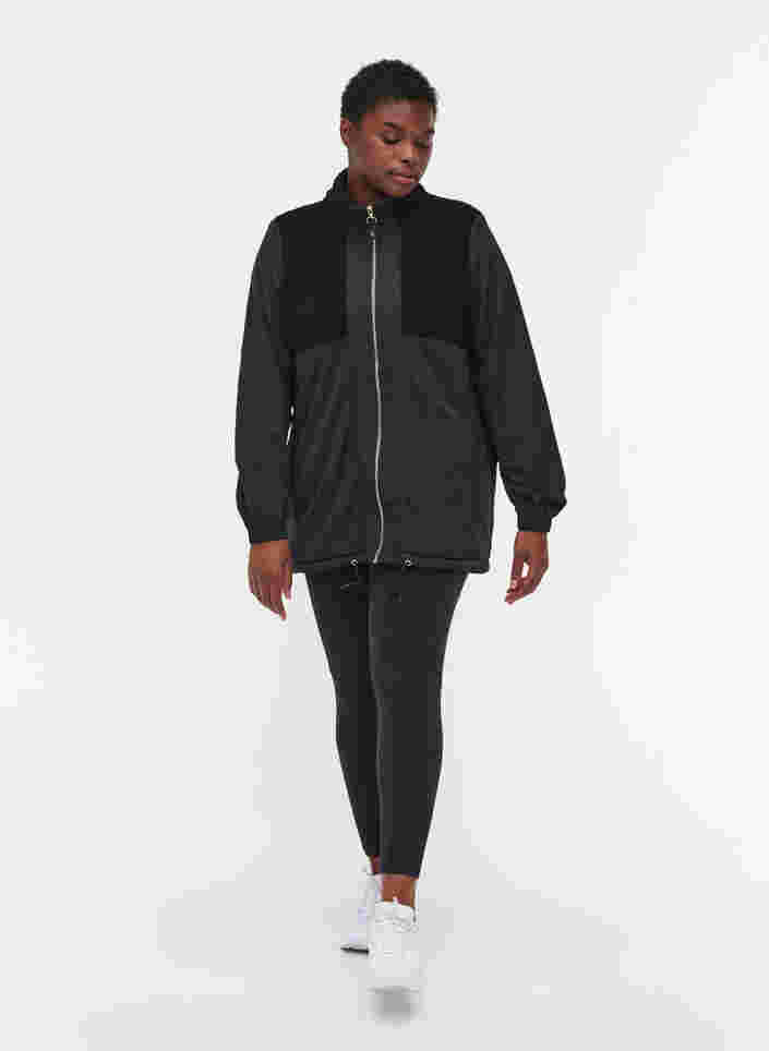 Veste de sport peluche avec fermeture éclair, Black, Model image number 2