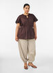 Blouse en coton avec lien &agrave; nouer et taille &eacute;lastiqu&eacute;e, Marron, Model image number 1