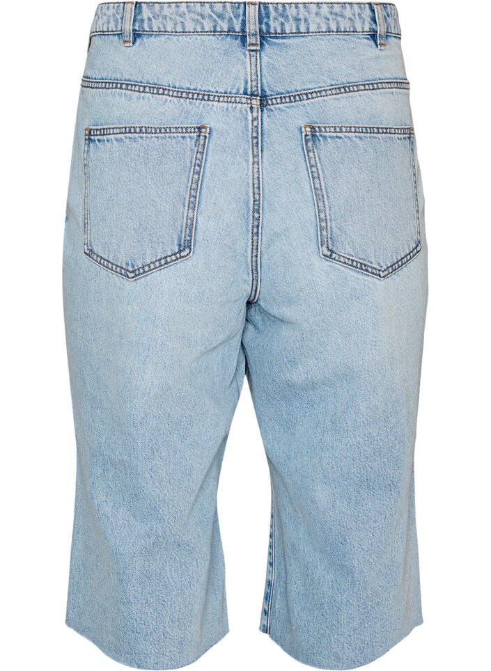 Gecropte jeans met een versleten look en rafelige randen, Blauw, Packshot image number 1