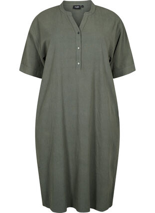 FLASH - Midi jurk met korte mouwen in katoen, Balsam Green, Packshot image number 0