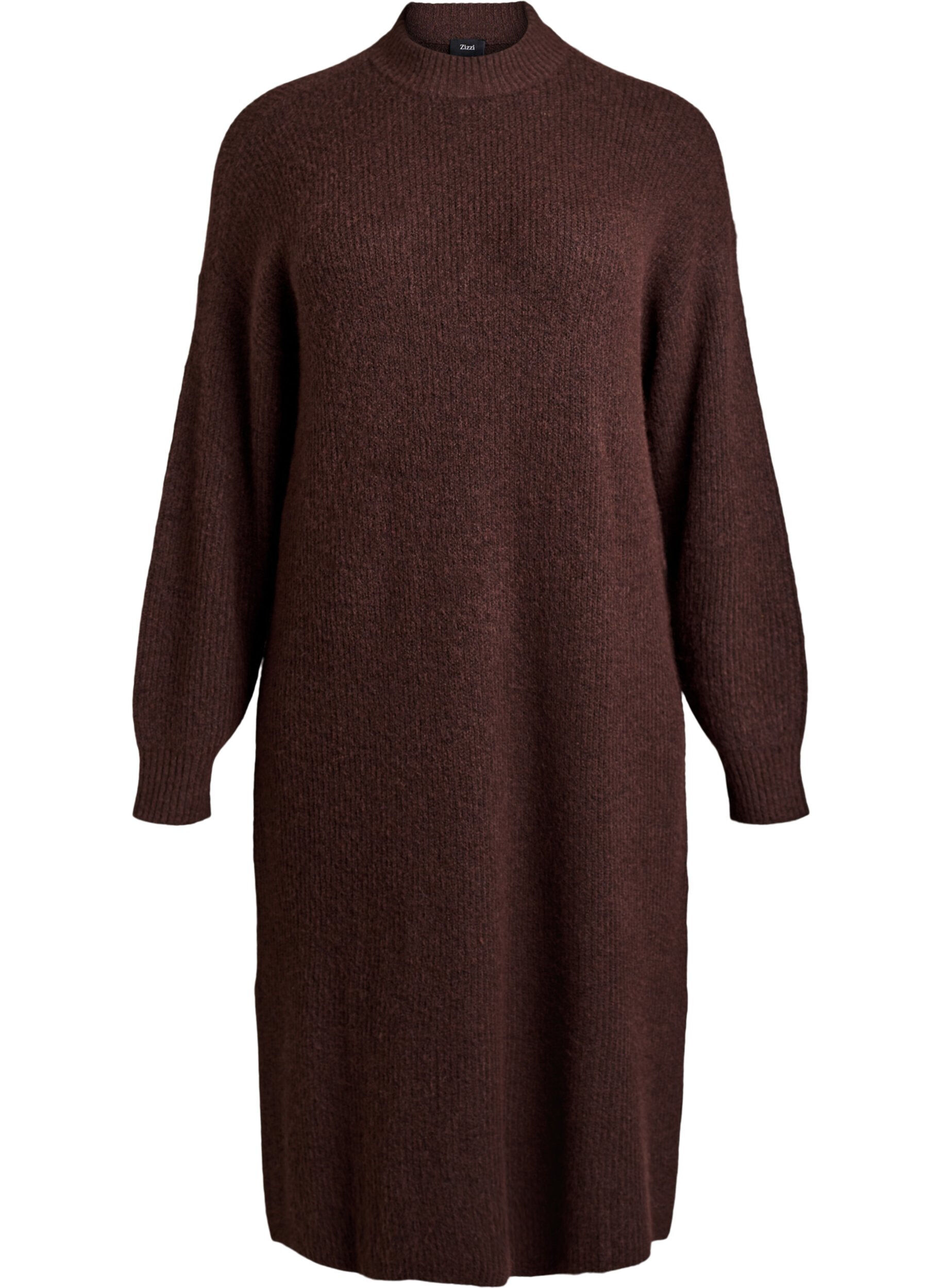 Lange gebreide jurk met hoge hals