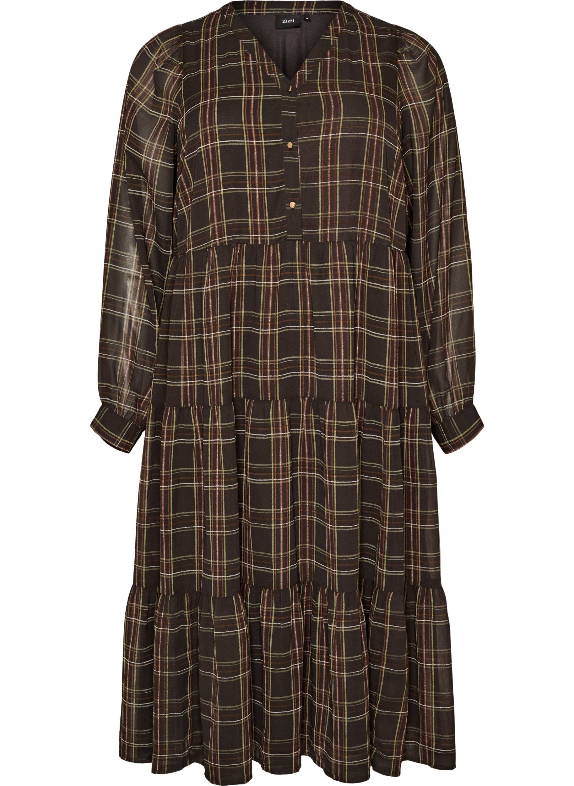 Robe midi &agrave; carreaux avec une jupe &agrave; volants