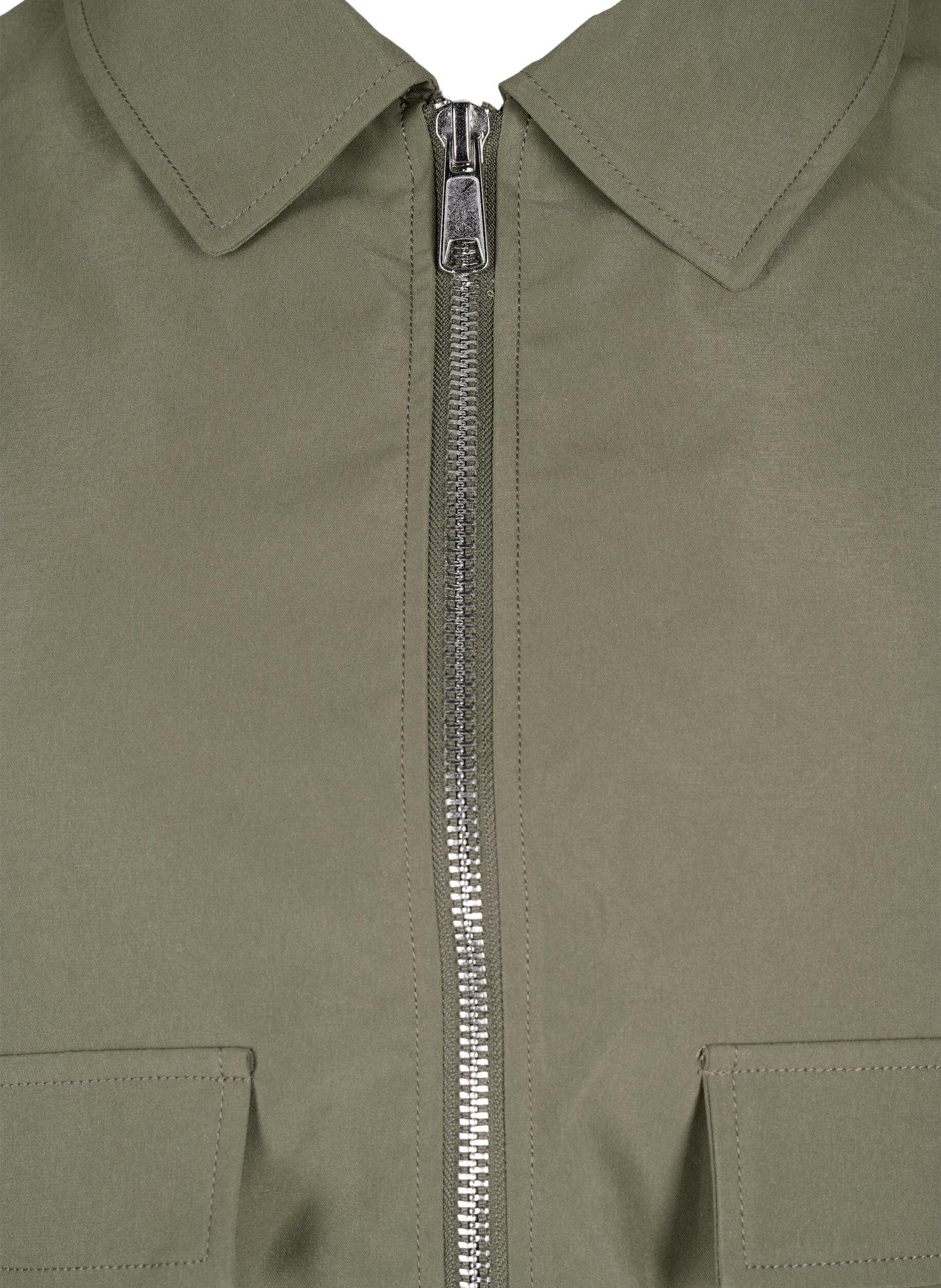 Zizzi Blouson bomber avec col et poches, Vert fonc&eacute;, Packshot image number 2