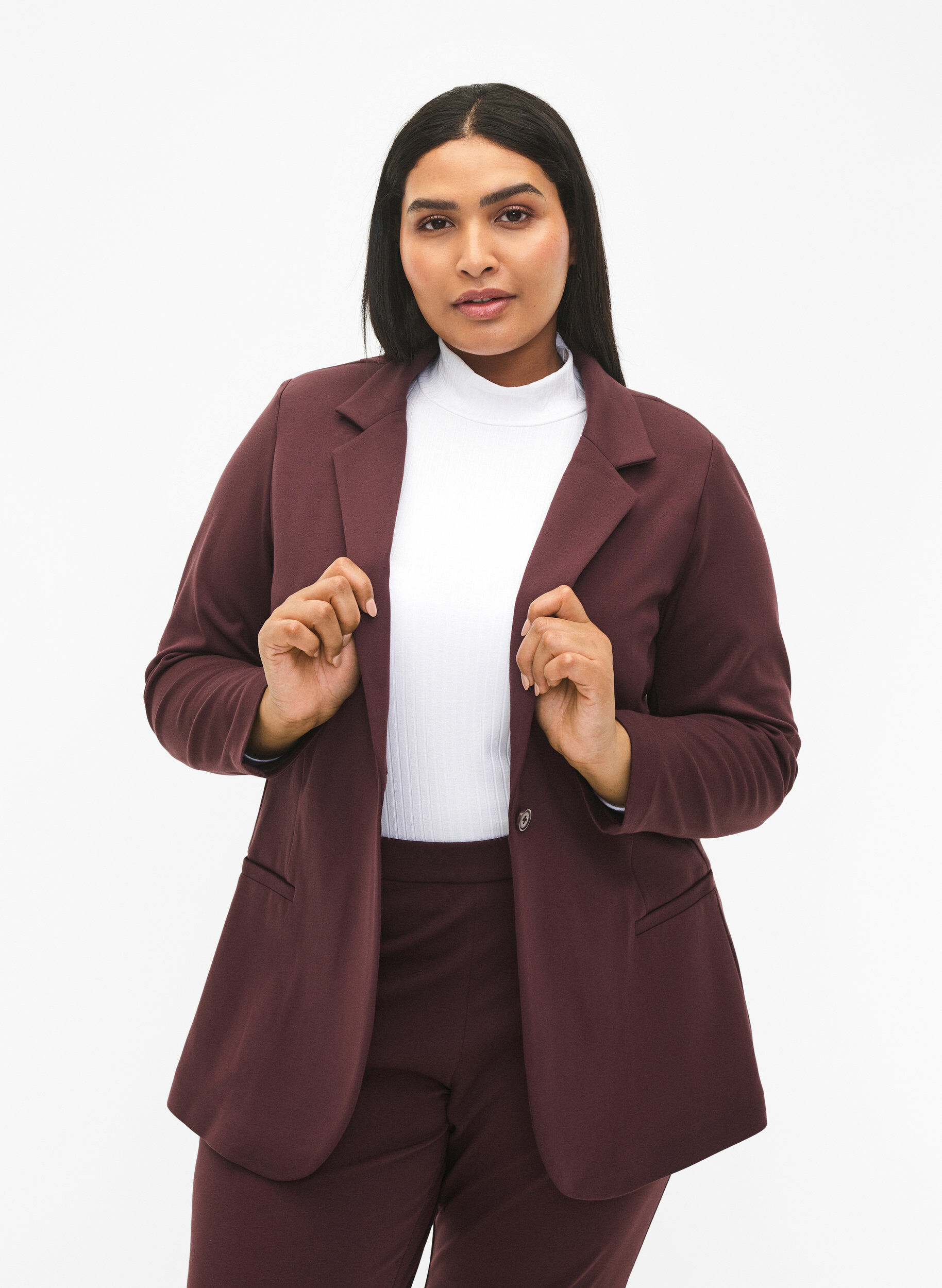 ZizziEenvoudige blazer met knoopsluiting, Donker Bordeaux, Model image number 2