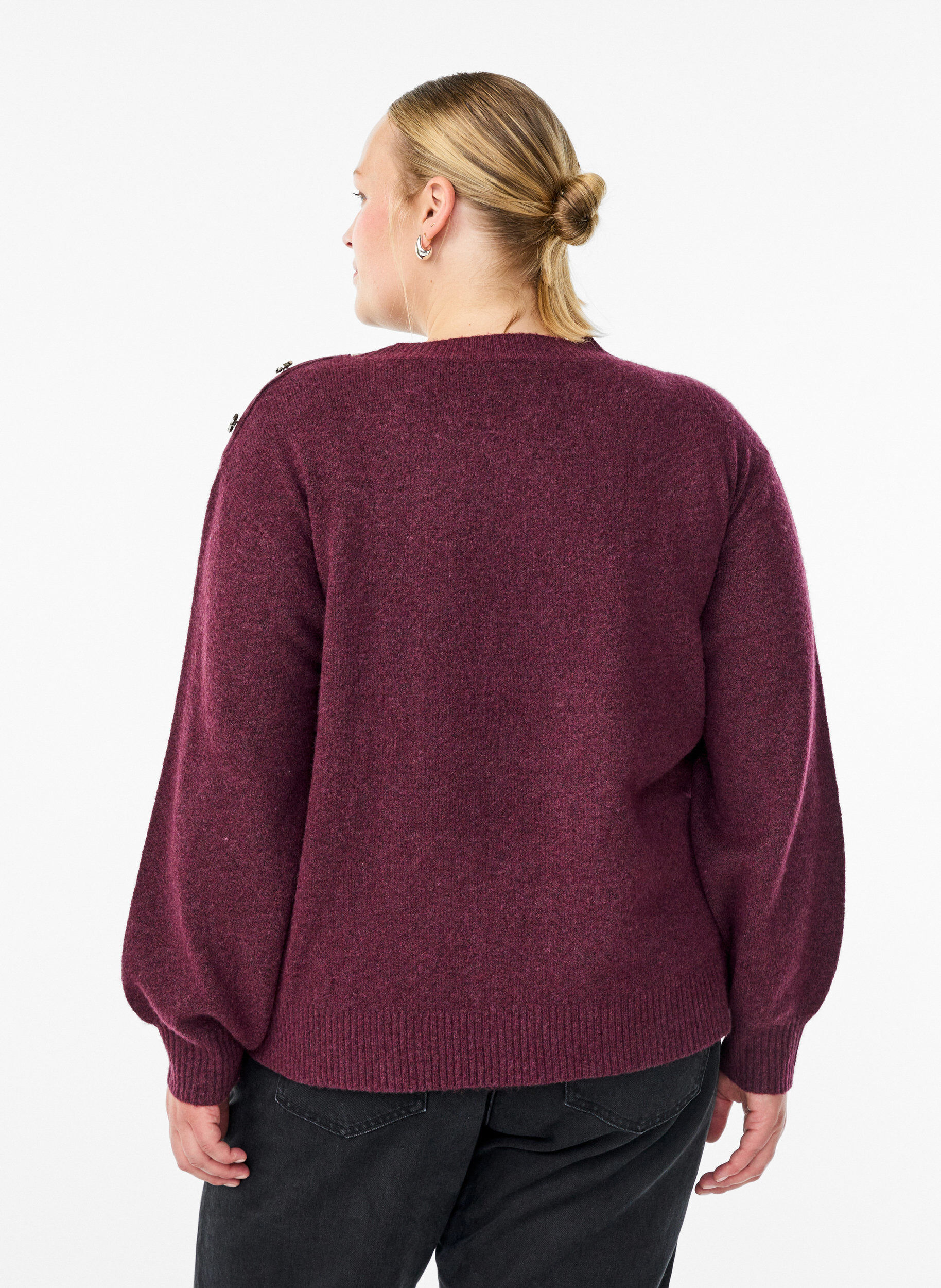 ZizziBreisel blouse met knoopdetail, Donker Bordeaux, Model image number 2
