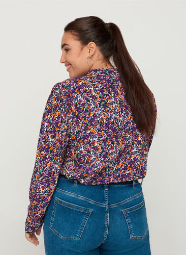 Viscose blouse met bloemenprint, Purple flower AOP, Model image number 1