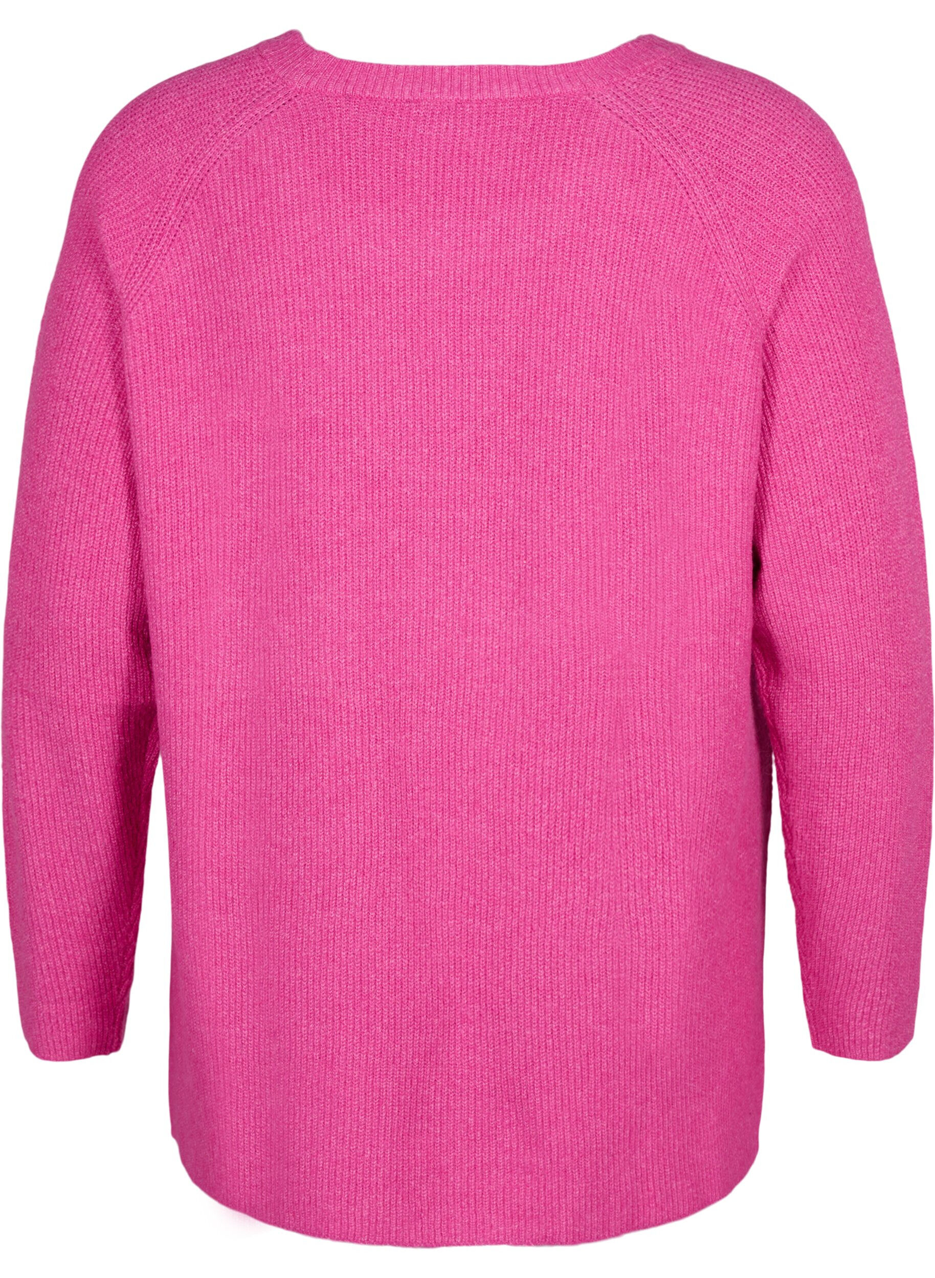 ZizziGem&ecirc;leerde pullover met zijsplit, R. Rose/White Mel., Packshot image number 1