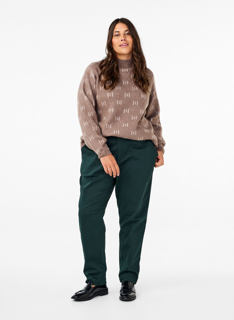 Broek met hoge taille en rechte pijpen, Groen, Model image number 0