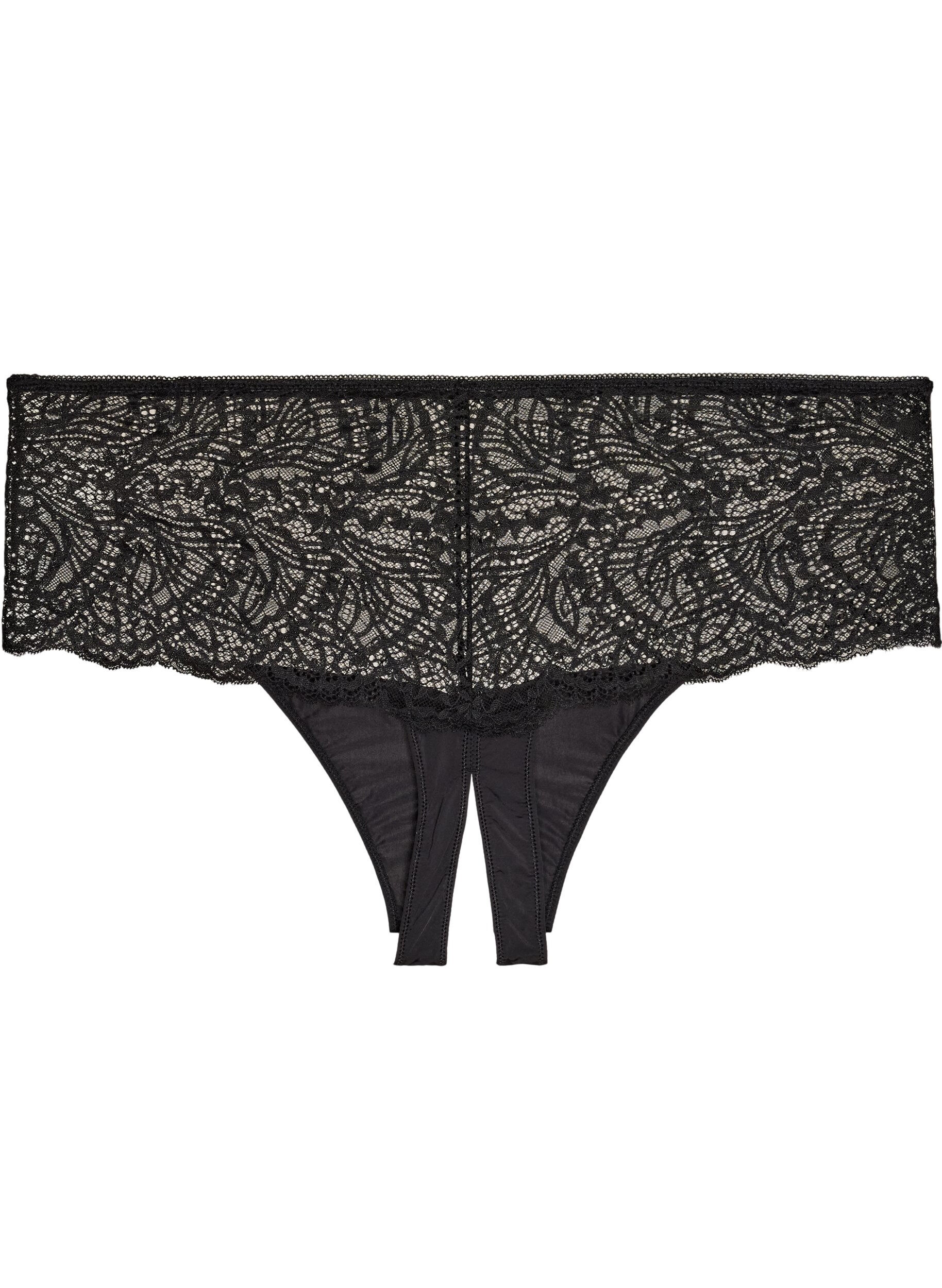 ZizziString hipster ouvert taille haute avec dentelle, Noir, Packshot image number 1
