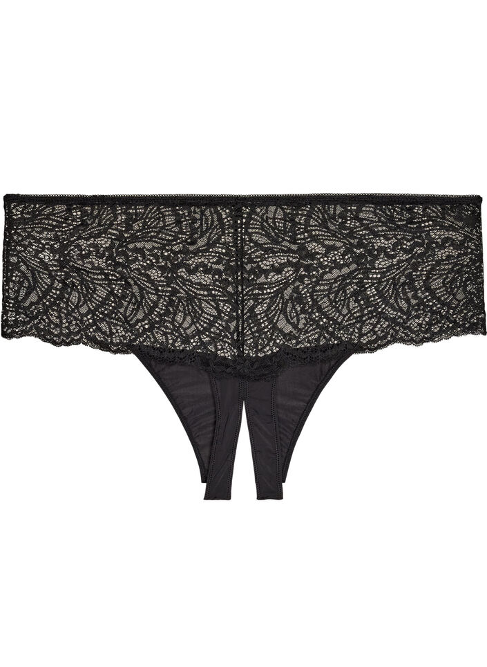 String hipster ouvert taille haute avec dentelle, Noir, Packshot image number 1