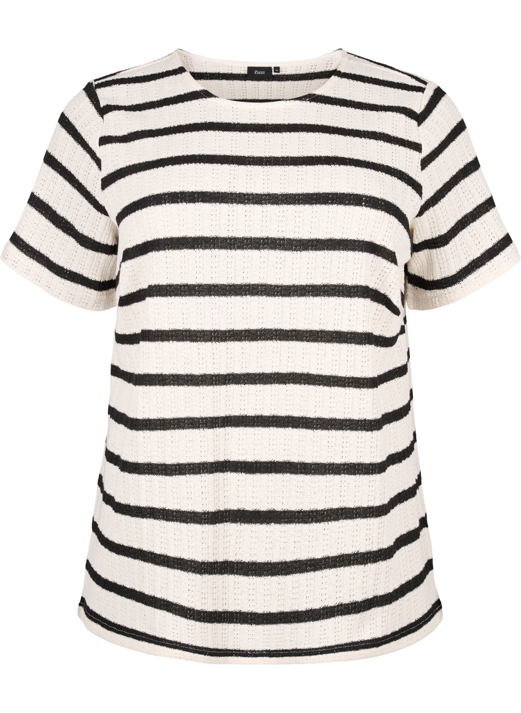ZizziBlouse met korte mouwen en contrastkleurige strepen, Sand Black Stripe, Packshot image number 0