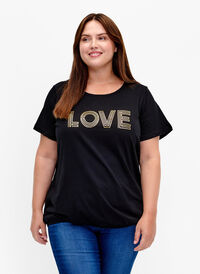 Katoenen t-shirt met foliedruk, Black W. Love, Model