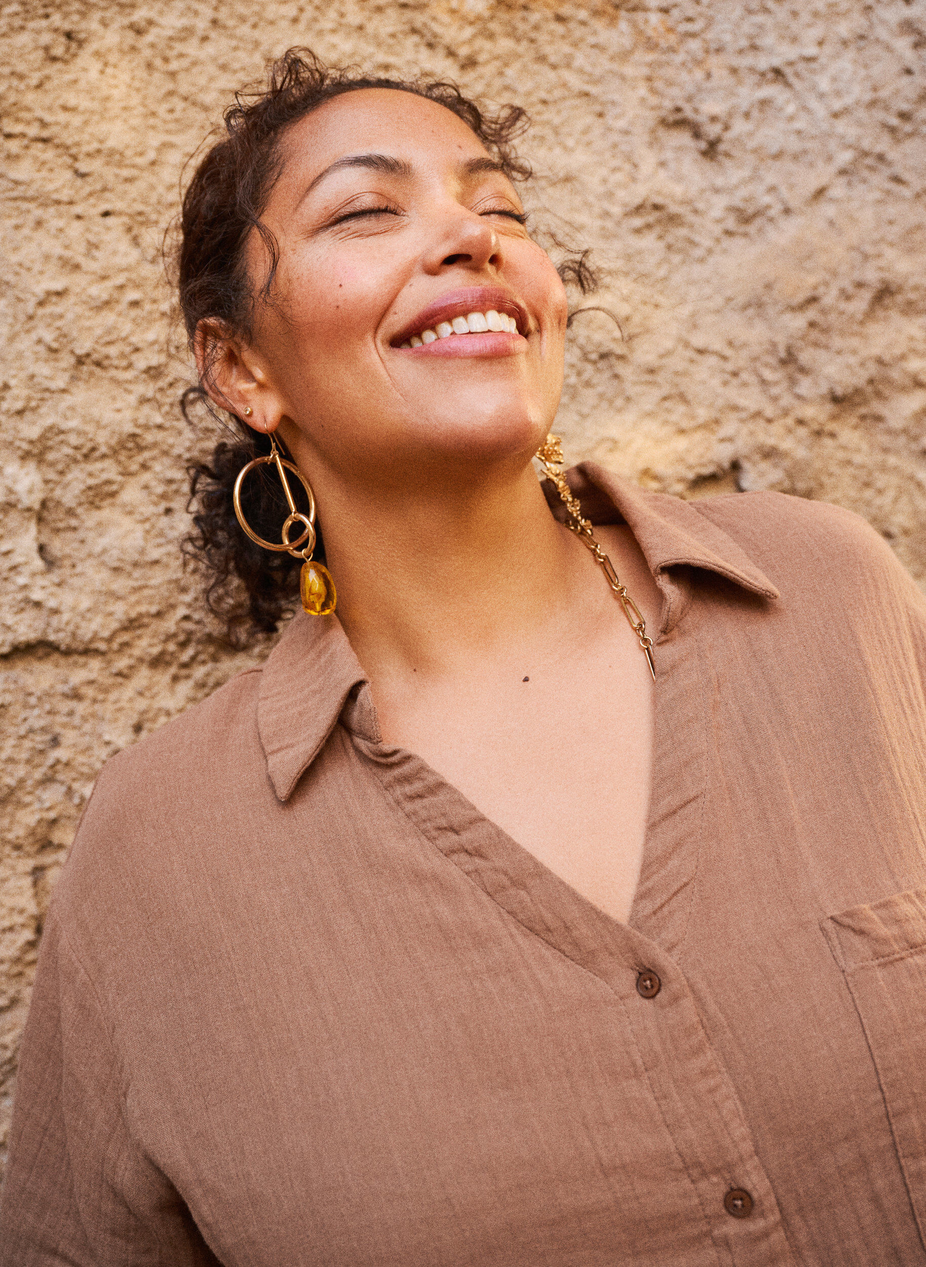 ZizziKatoenen mousseline blouse met korte mouwen, Bruin, Image image number 0