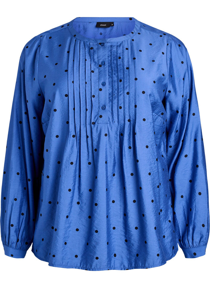 Blouse met lange mouwen en stippen, Blauw, Packshot image number 0