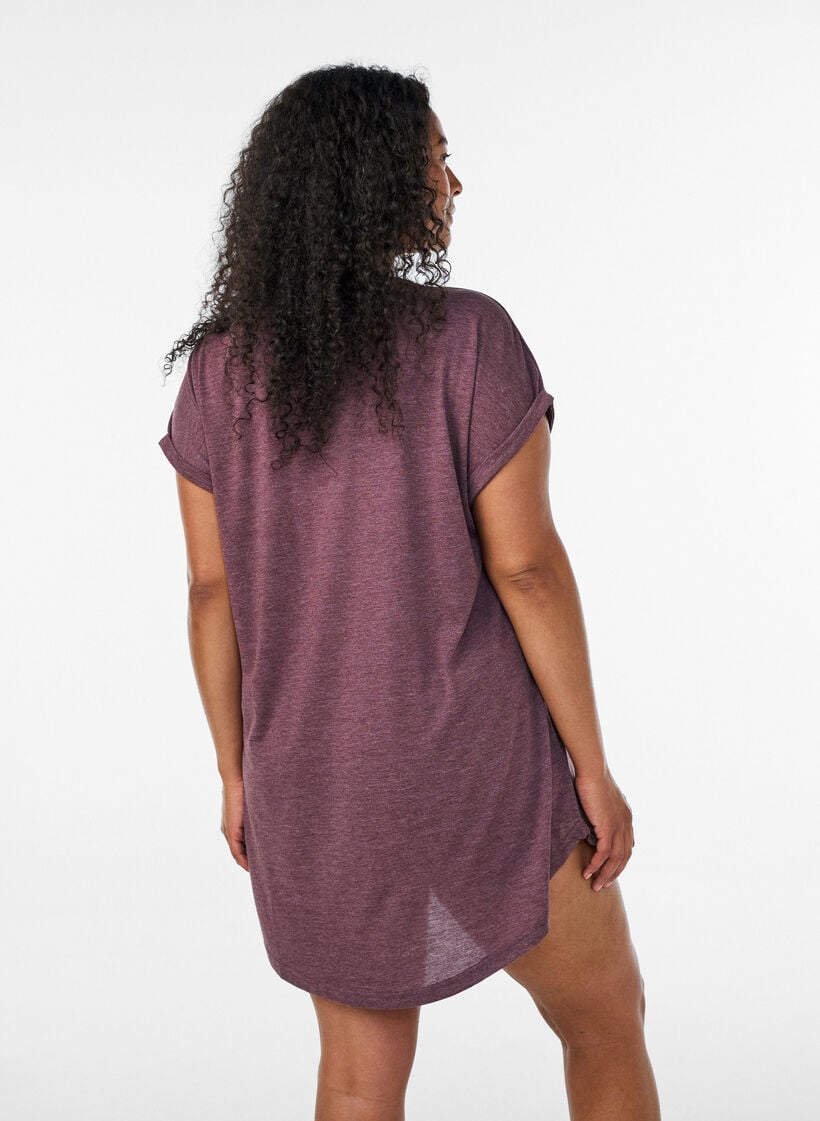 Chemise de nuit &agrave; manches courtes avec imprim&eacute; de texte, Bordeaux fonc&eacute;, Model image number 2