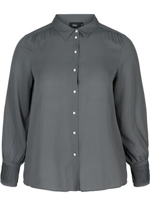 Plissé blouse met parelknopen, Asphalt, Packshot image number 0