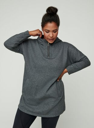 Sweatshirt long capuche, Dark Grey Melange, Model image number 0