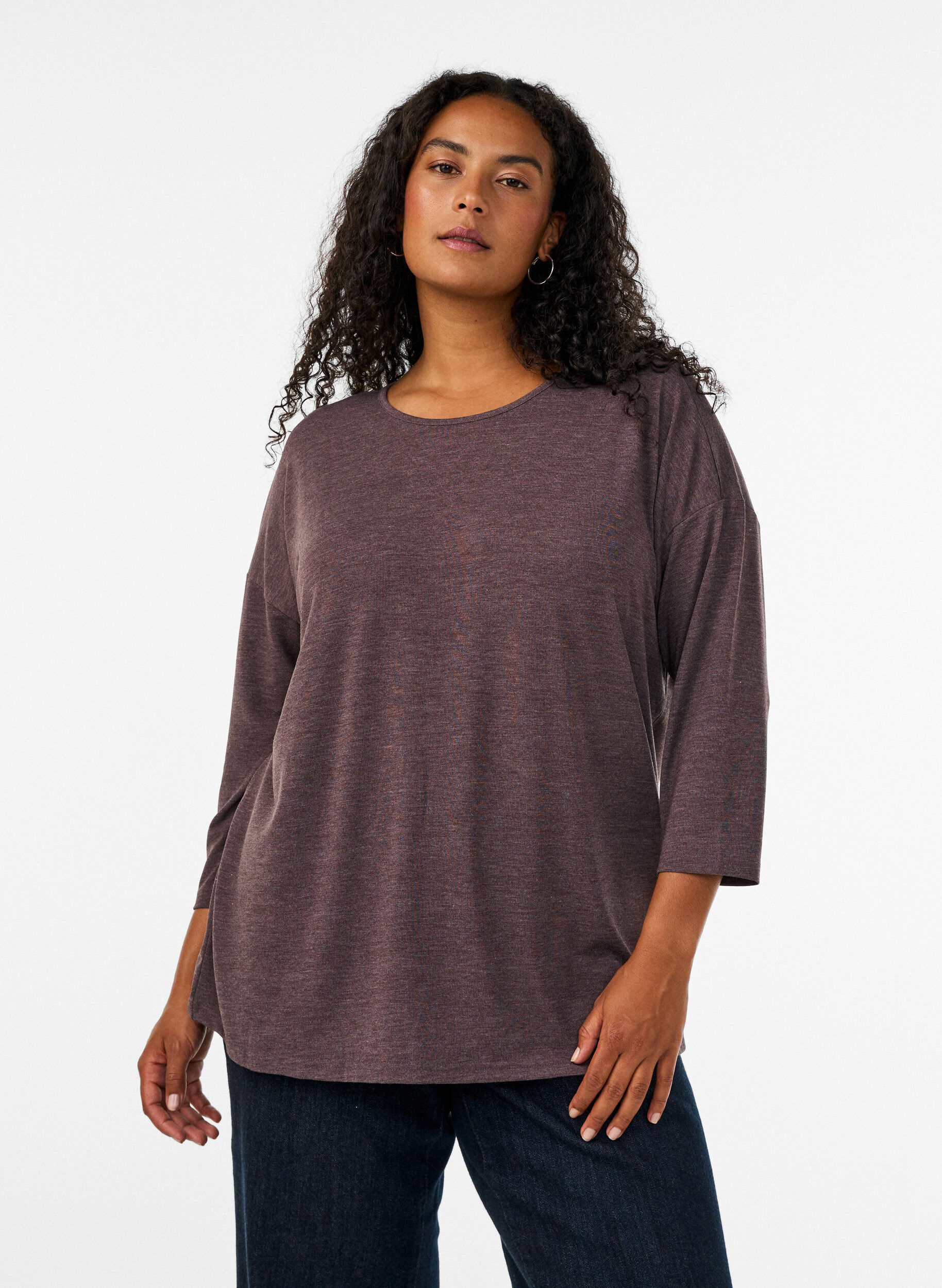 ZizziJersey blouse met 3/4 mouwen, Bruin, Model image number 0