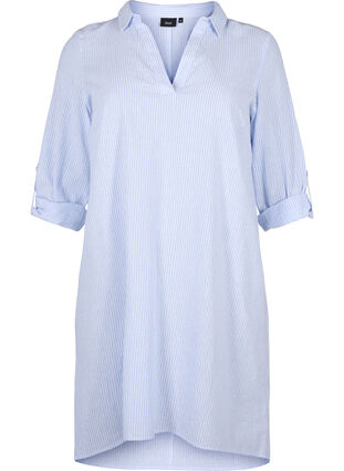 Gestreepte jurk gemaakt van katoen en linnen, Serenity Wh. Stripe, Packshot image number 0