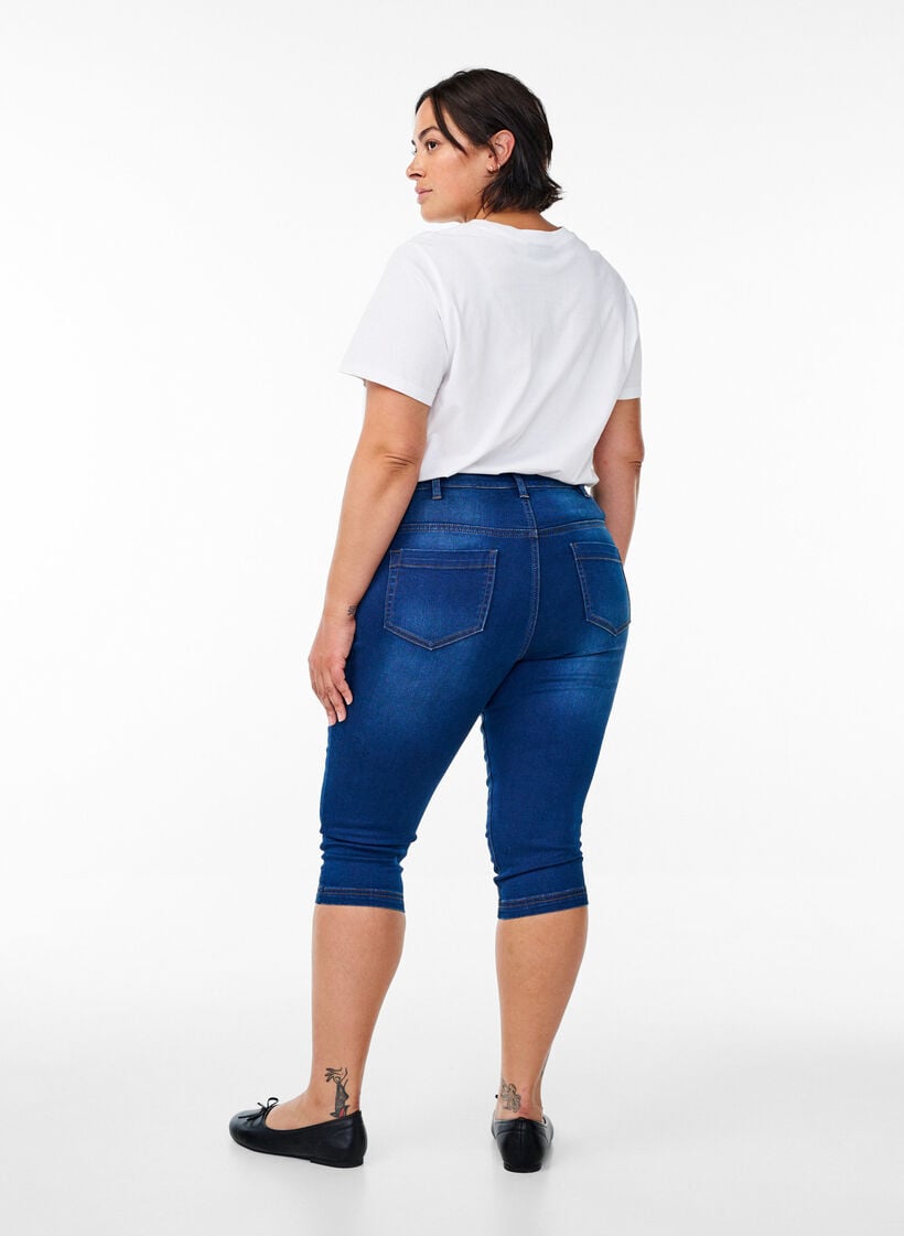 High waist Amy capri jeans met super slim fit, Blauw, Model image number 1