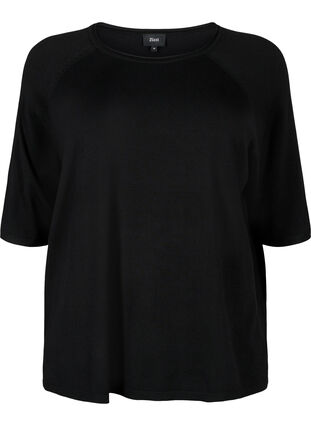 Gebreide blouse van viscose met 3/4 mouwen, Black, Packshot image number 0