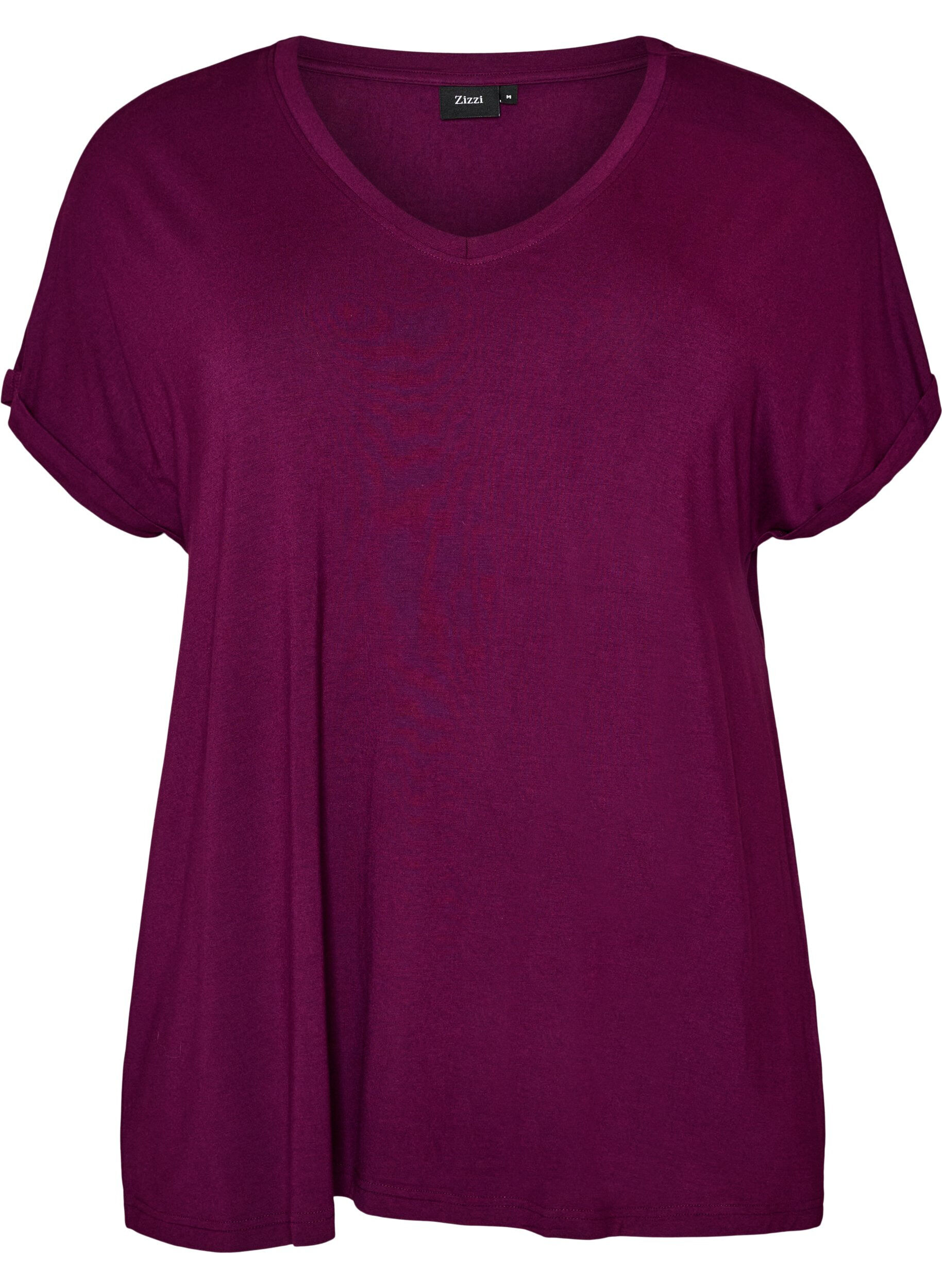 ZizziBasic T-shirt col V en viscose, Violet, Packshot image number 0