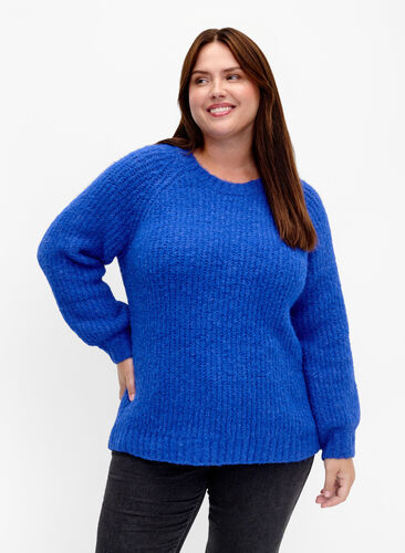 Pull en tricot avec de la laine et des manches raglan, Princess Blue, Model image number 0
