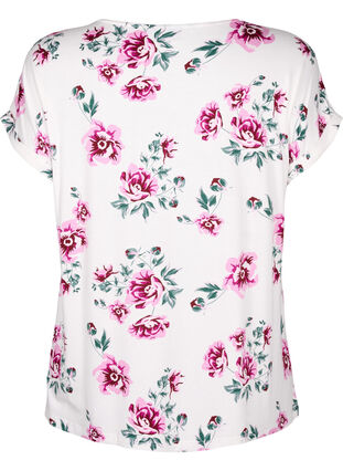 Viscose blouse met korte mouwen en bloemen, White Pink AOP, Packshot image number 1