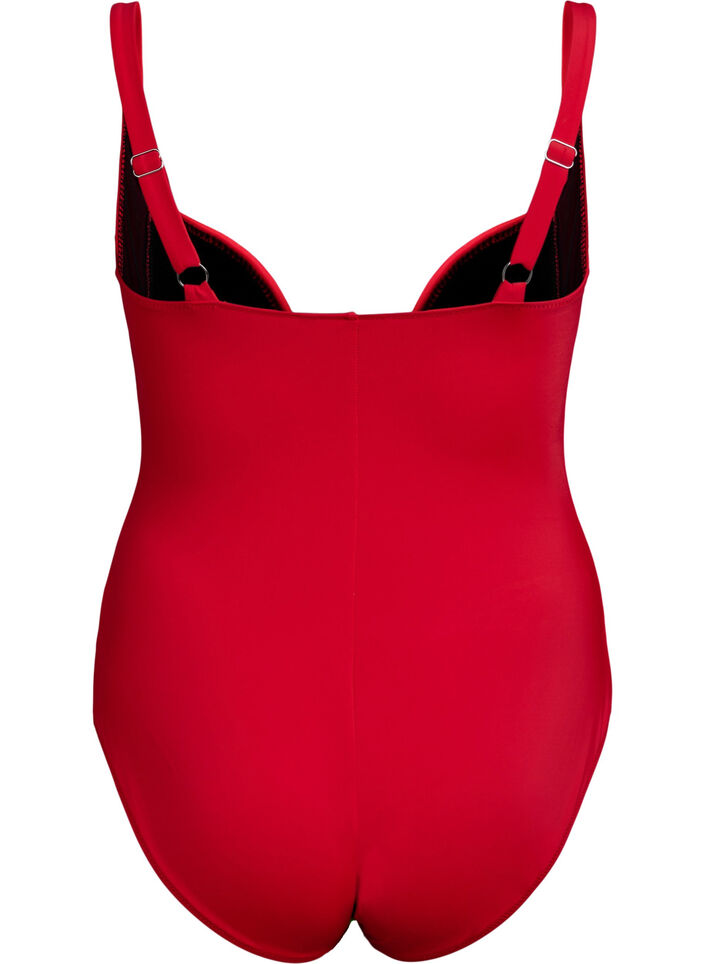 Gewatteerd badpak met draperie, Rood, Packshot image number 1
