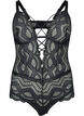 Kanten bodystocking met touwtjes, Zwart, Packshot image number 0