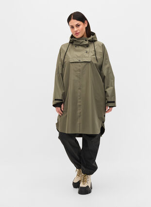Poncho de pluie avec capuche et poche frontale, Castor Gray, Model image number 3