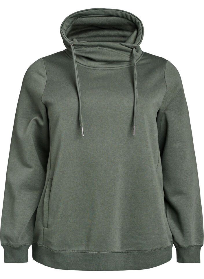 FLASH - Sweatshirt met hoge kraag en zakken, Groen, Packshot image number 0