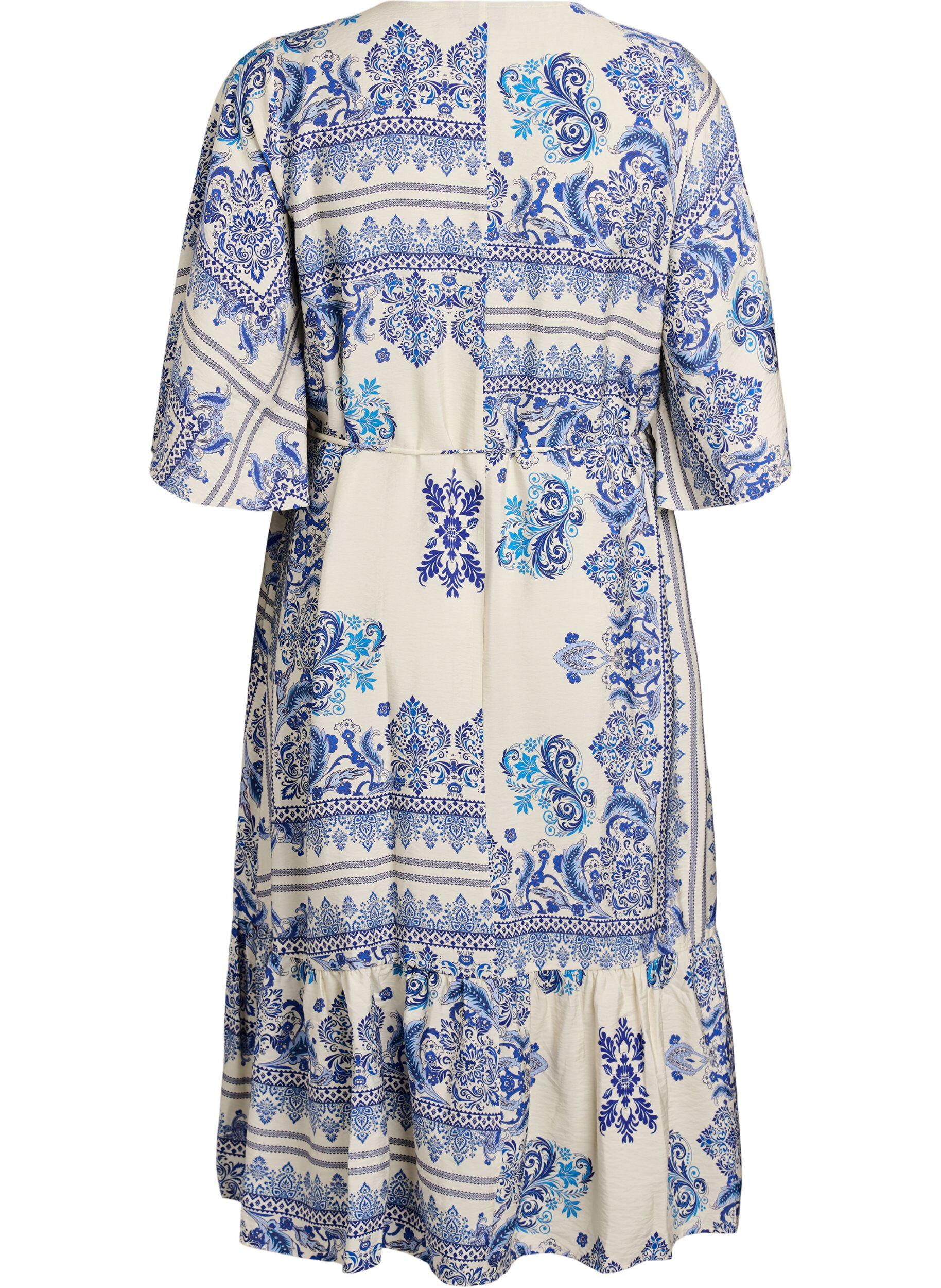 Zizzi Robe midi imprim&eacute;e en viscose avec ceinture &agrave; nouer, Bleu, Packshot image number 1