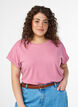 T-shirt &agrave; manches courtes en coton m&eacute;lang&eacute;, Rose, Model image number 0