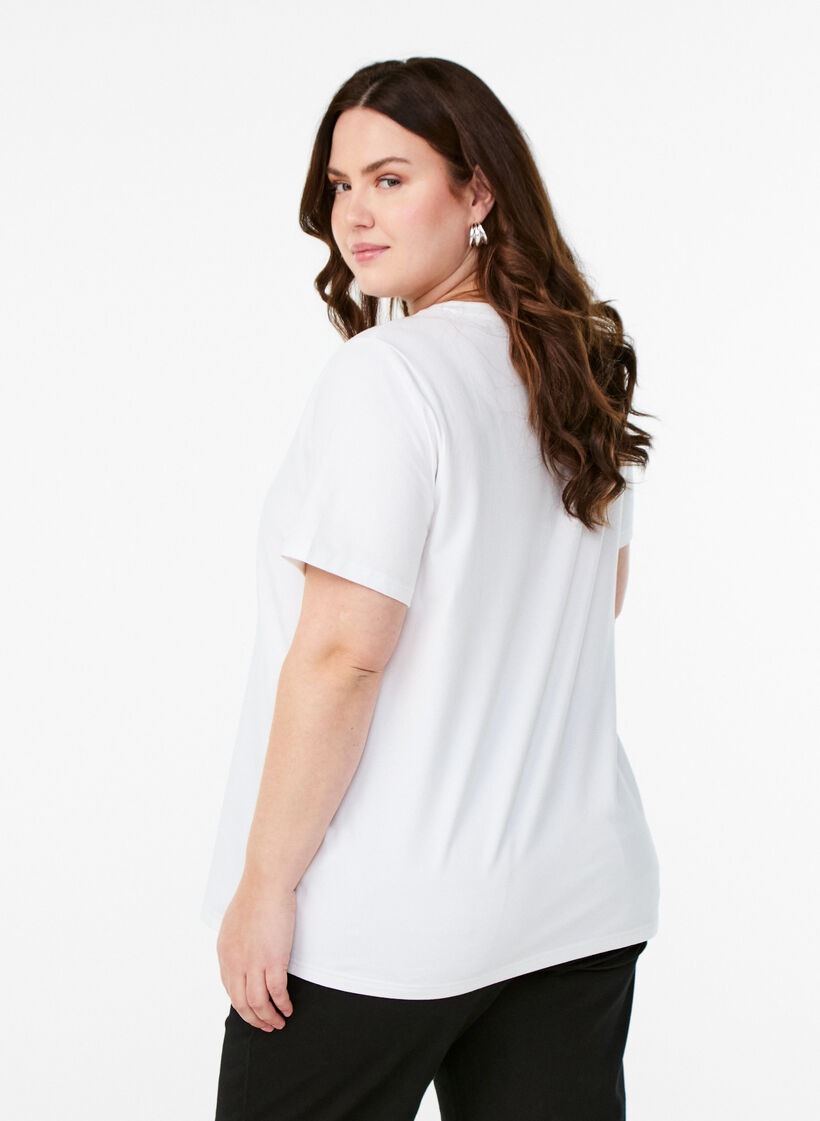 T-shirt en coton biologique avec imprimé floral, B. White w. Rose, Model image number 1