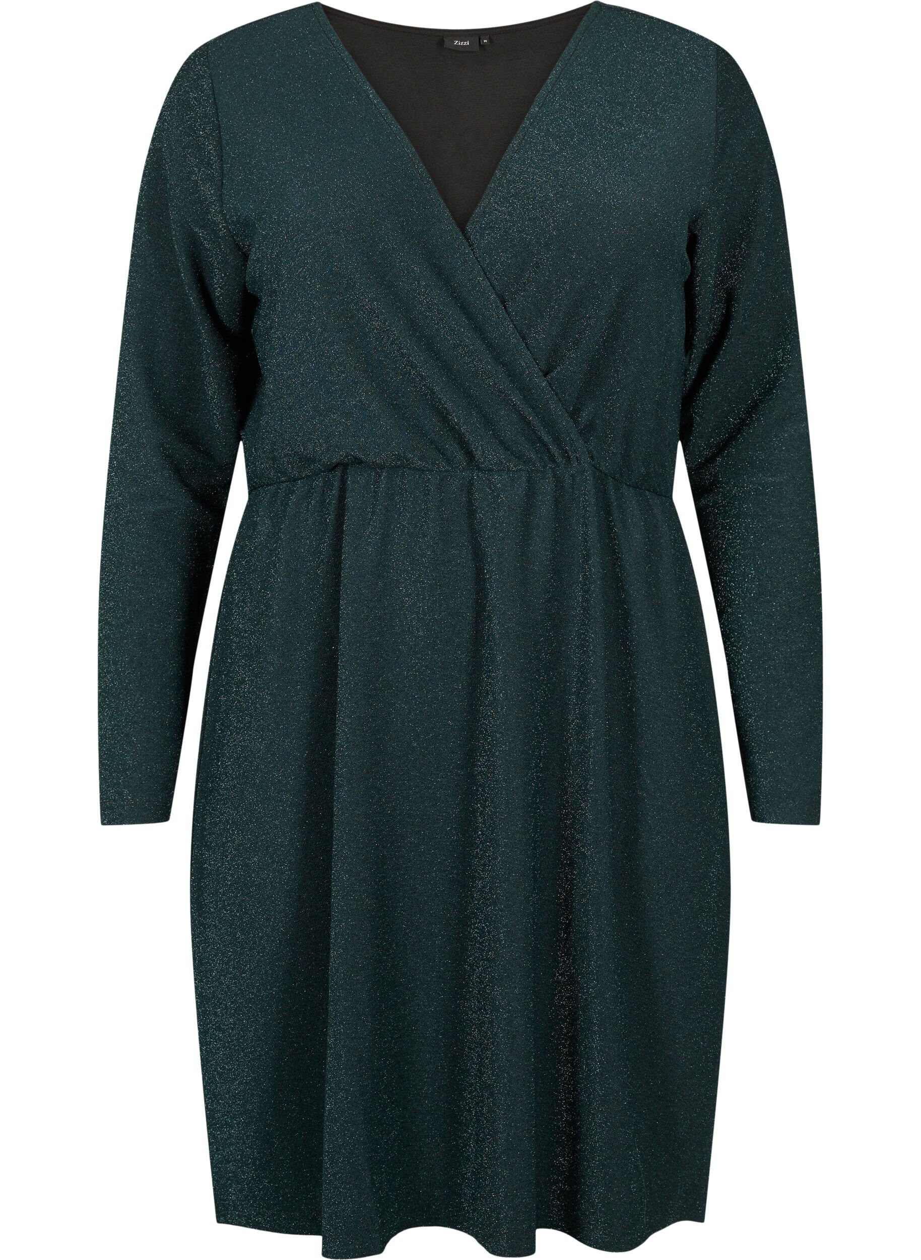 Zizzi Robe scintillante avec aspect enveloppant et manches longues, Black Scarab, Packshot image number 0