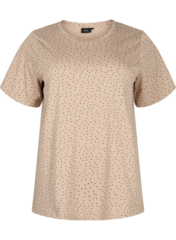 T-shirt van biologisch katoen met stippen	, Beige, Packshot image number 0