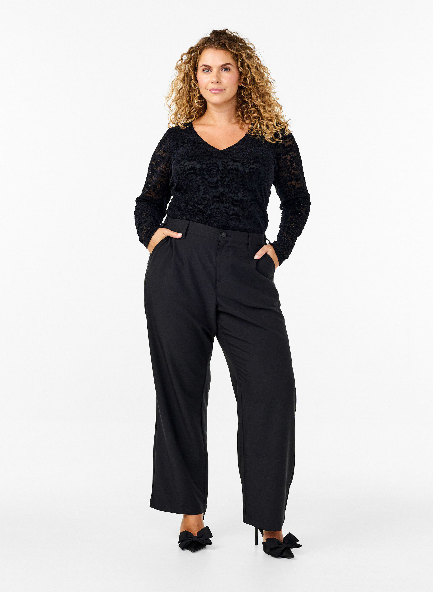 ZizziKanten bodystocking met lange mouwen, Black, Model image number 2