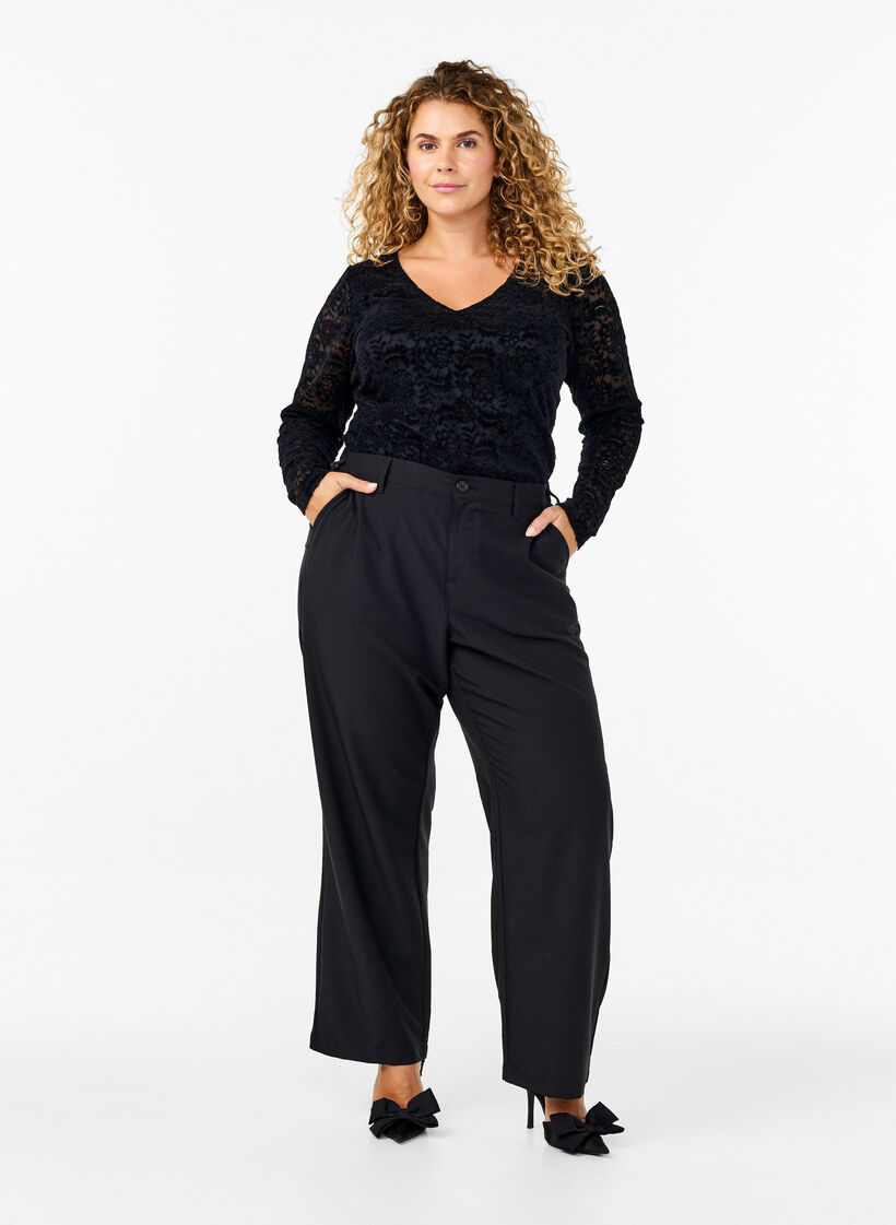 Kanten bodystocking met lange mouwen, Black, Model image number 2