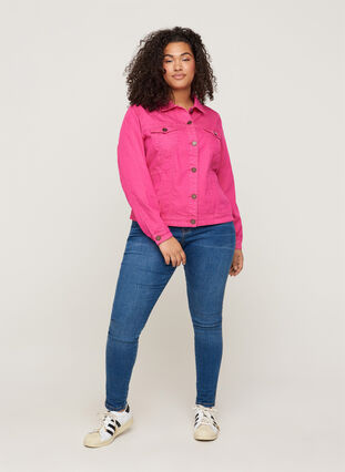 Veste en jean courte et colorée, Fuchsia Purple, Model image number 2