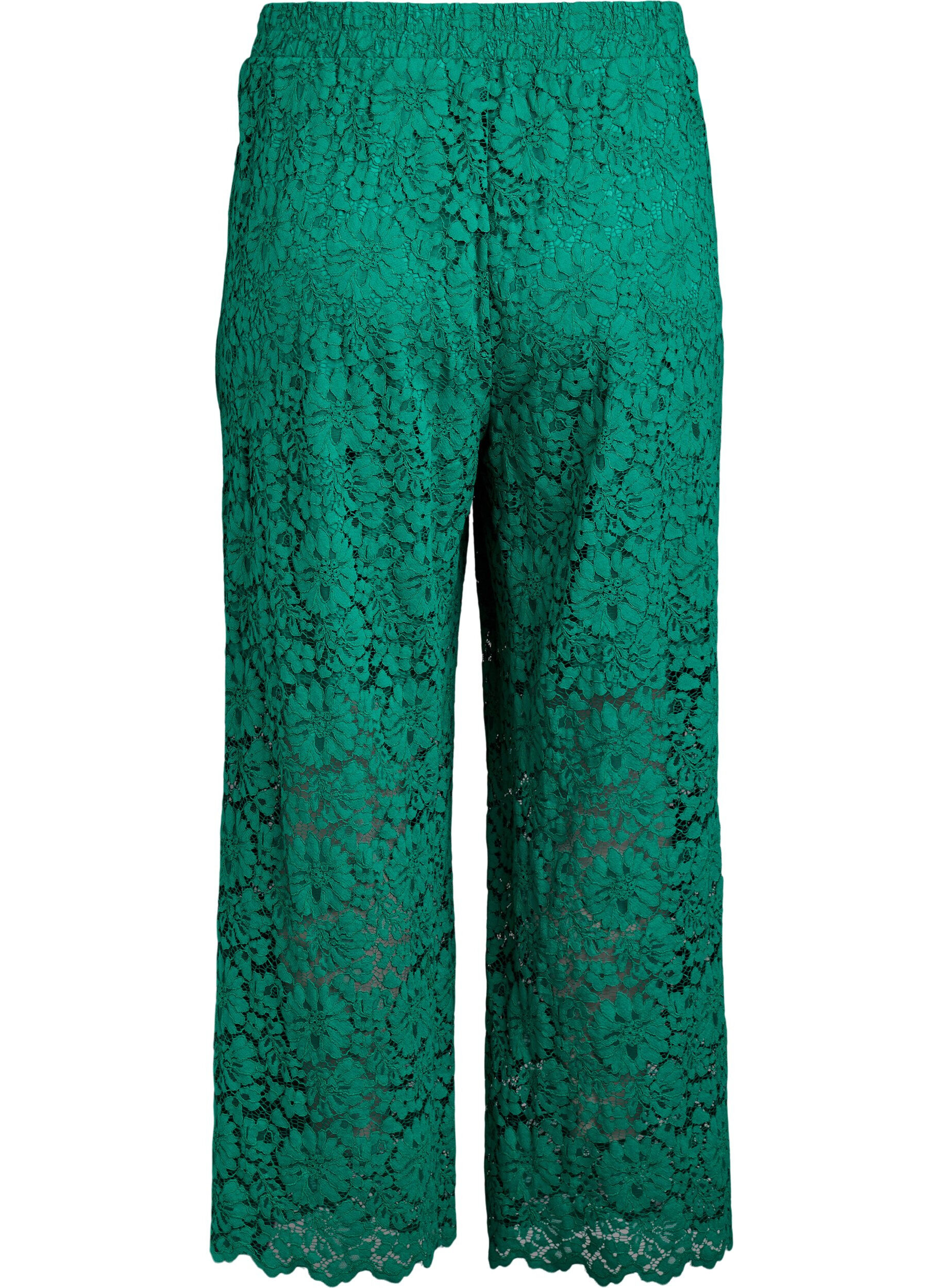 ZizziKanten broek met hoge taille en zakken, Groen, Packshot image number 1